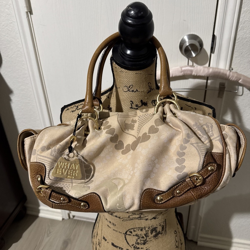 Juicy Couture Rare Y2K Scottie Dog Beige Canvas Leather Trim Gold Hardware